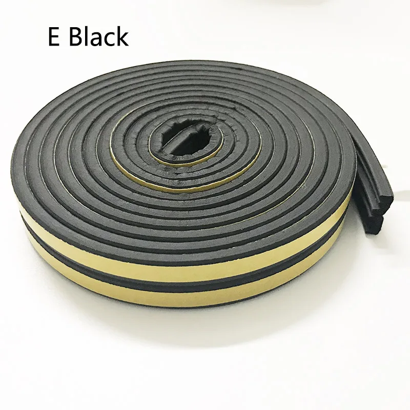 E-type 5m Doors And Windows Seal Strip Soundproof Strip Self-Adhesive Foam Rubber Super Glue Soundproofing Weatherstrip Top - Цвет: Черный