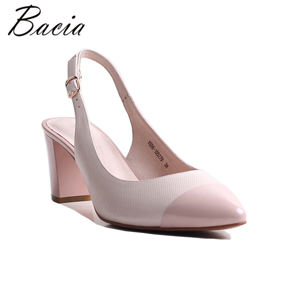 

Bacia Women Genuine Leather Sandals Elegant Women High Heels Sandals Patchwork Summer Shoes 2018 New Size 35-40 MWB008