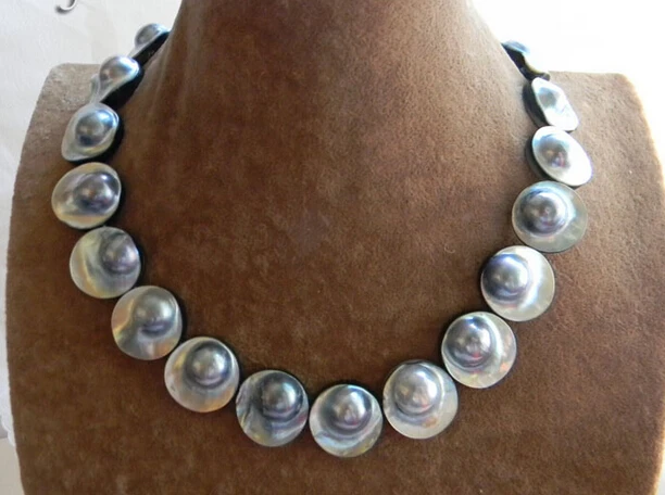

FREE shipping>>>> 19'' 20mm Black South Sea Mabe Pearl Necklace Mabe Clasp new