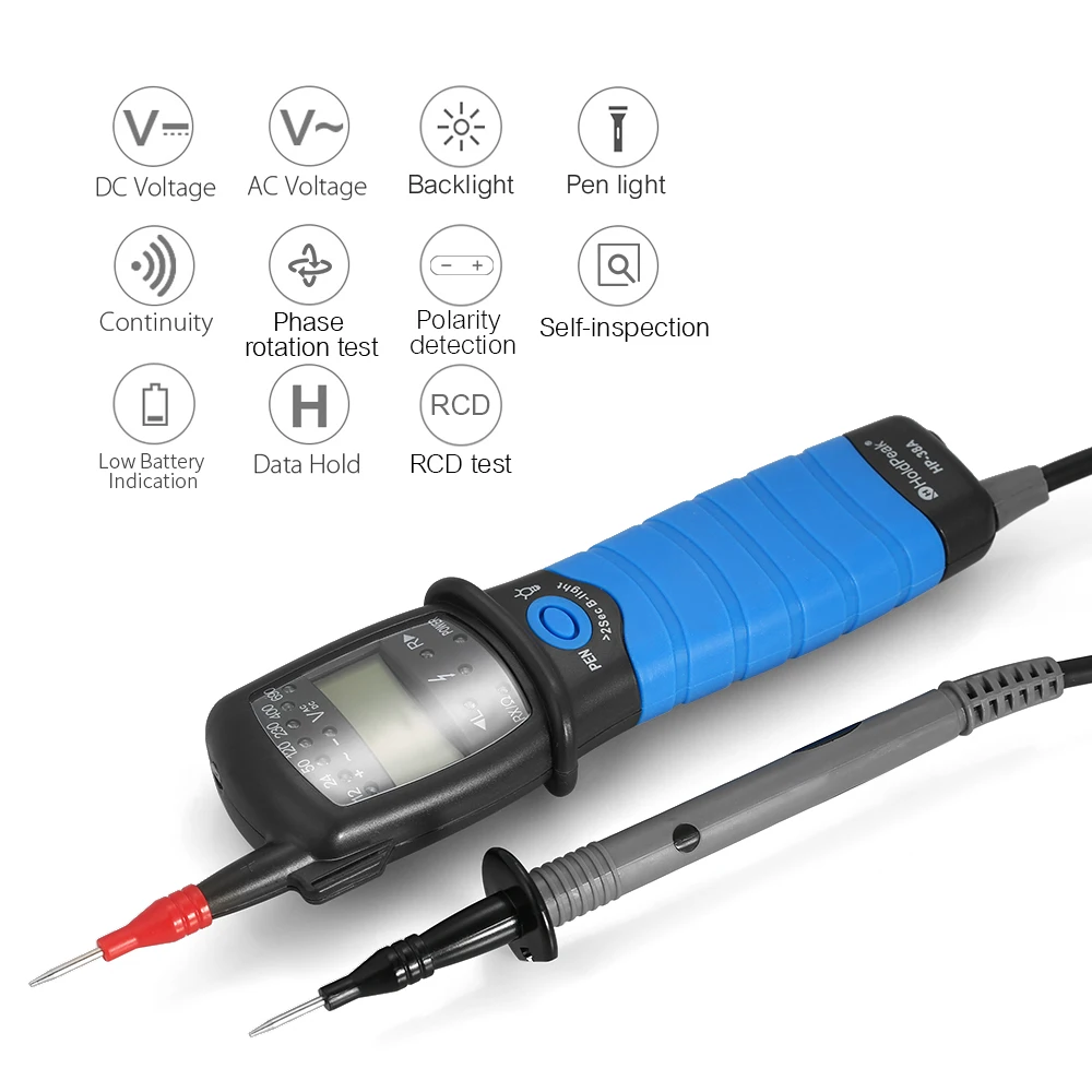 HoldPeak Digital LCD display AC/DC Voltage Tester Non-contact Auto-range Detector Continuity Test Phase Rotation Test