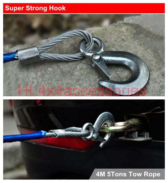 5M7TONS الثقيلة سحب الحبال الطوارئ مقطورة سيارة سحب الأسلاك كابل سحب سحب حبل حزام السلامة الصلب سلك مع upgrate u hook