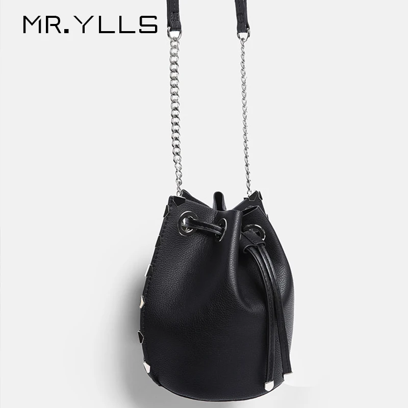 

Casual Brands Design Drawstring Bucket Bag Women Fashion Chain Pu Crossbody Bags For Women Simple Black Shoulder Messenger Bags