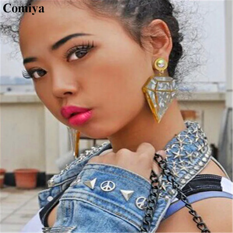 Big Fluorescence Rhinestone Geometric pendientes Chunky Chain brincos designer drop punk style earrings fashion jewelry earring | Украшения