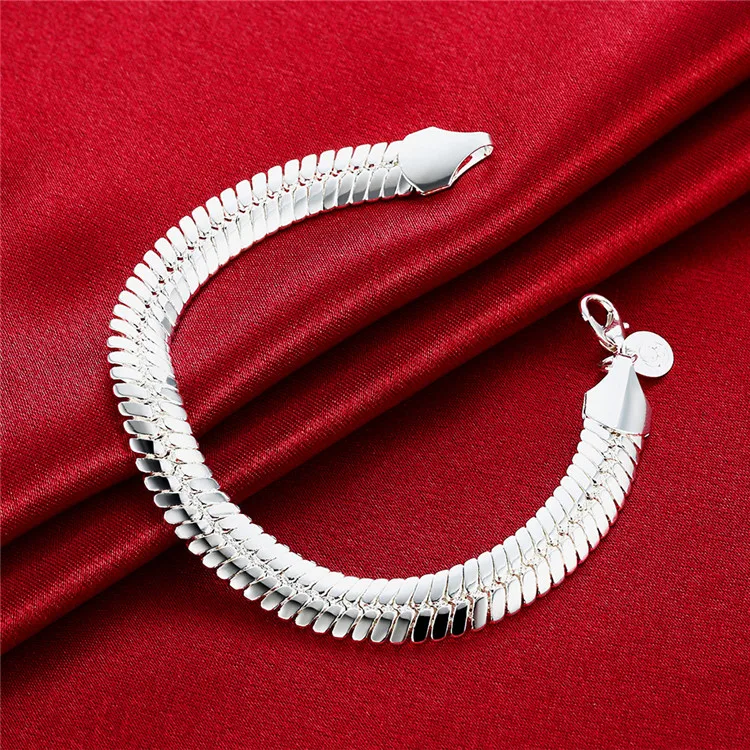 

Fashion 10mm Snake Chain Wide Bracelet for Men Women Sterling Jewelry 8 inch Silver Bracelet Pulsera Xmas Gifts Bijoux