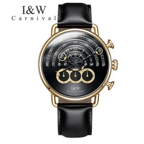 CARNIVAL IW horloges mannen Военный Спортивный Топ креативный кварцевый Секундомер Хронограф индивидуальные часы для мужчин сапфир relogio - Цвет: Gold black SC8816Bl