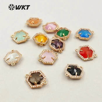

JF230 WKT Fashion Bright Multi Color Connector hexagon Connector With CZ Micro Pave Connector For Jewelry Making Findings