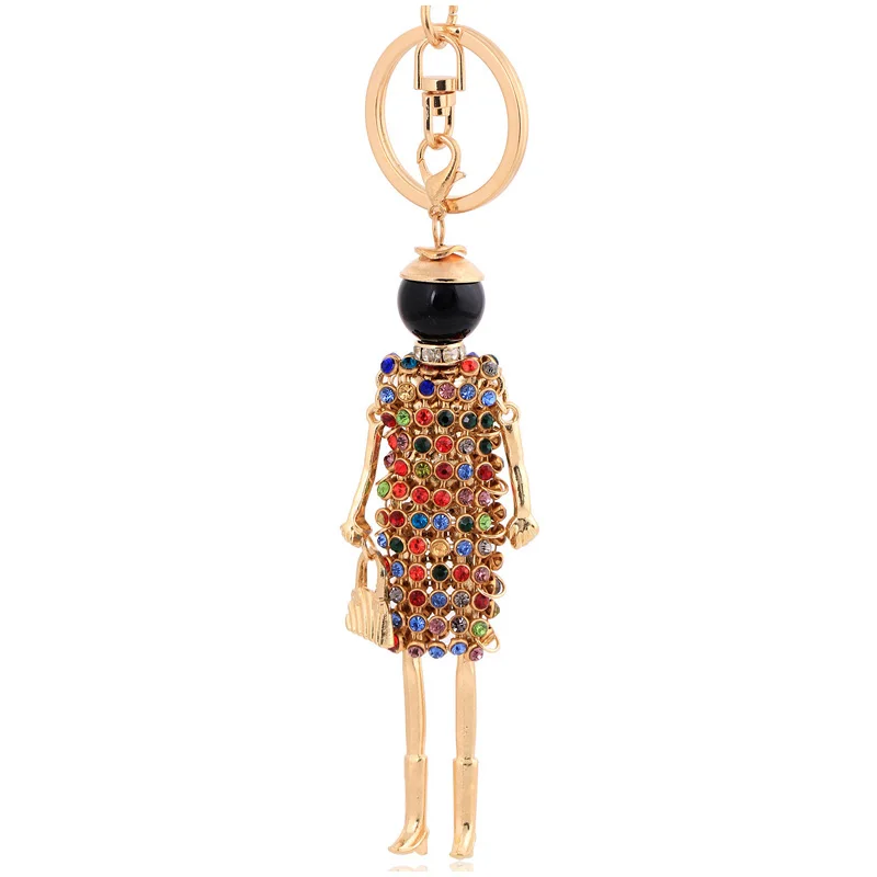 

hot statement doll rhinestone keychain gold-color multi crystal key chain ring holder 2019 beautiful cute lovely keyrings