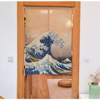 

Japan Style Ukiyoe THE GREAT WAVE Prints Cotton Linen Door Curtains Decorative Wall Hanging Curtains Creative Room Partition