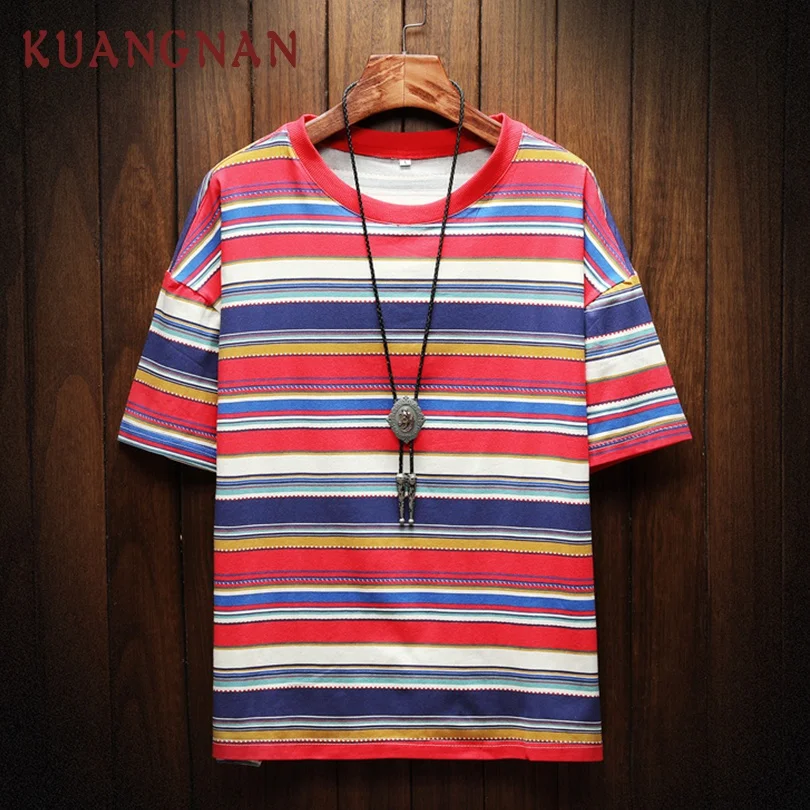 

KUANGNAN Red Striped T Shirt Men Harajuku Tshirt Men T-Shirt Men Summer Top T Shirts 5XL Hip Hop Streetwear 2019 New