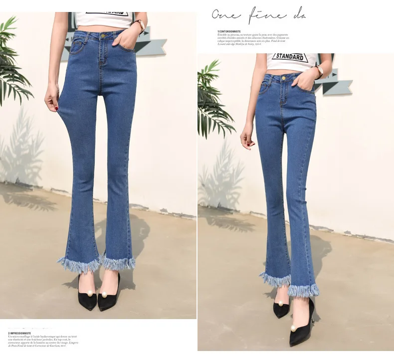 MIND FEET женские джинсы с кисточками расклешенные джинсовые брюки стрейч узкие с высокой талией Большие размеры женские брюки синие черные
