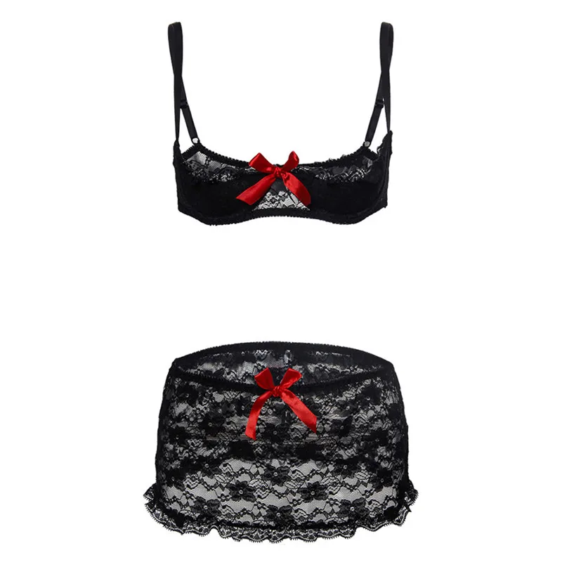 Sexy Lace Bra Sets Lace Open Cup Bra+Garter Skirt Sexy Lingerie Women Exotic Apparel Porn Erotic Lingerie Hot Underwear Costumes
