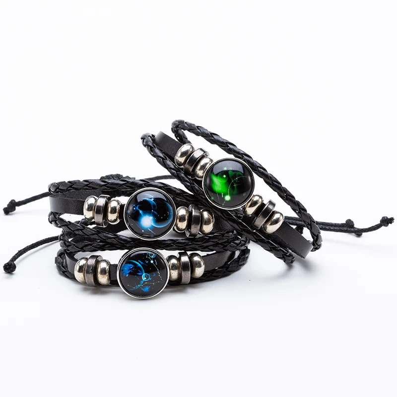 

Meajoe Fashion 12 Constellations Leather Zodiac Sign with beads Bangle Bracelets For Men Boys Jewelry Travel Accessories Gifts