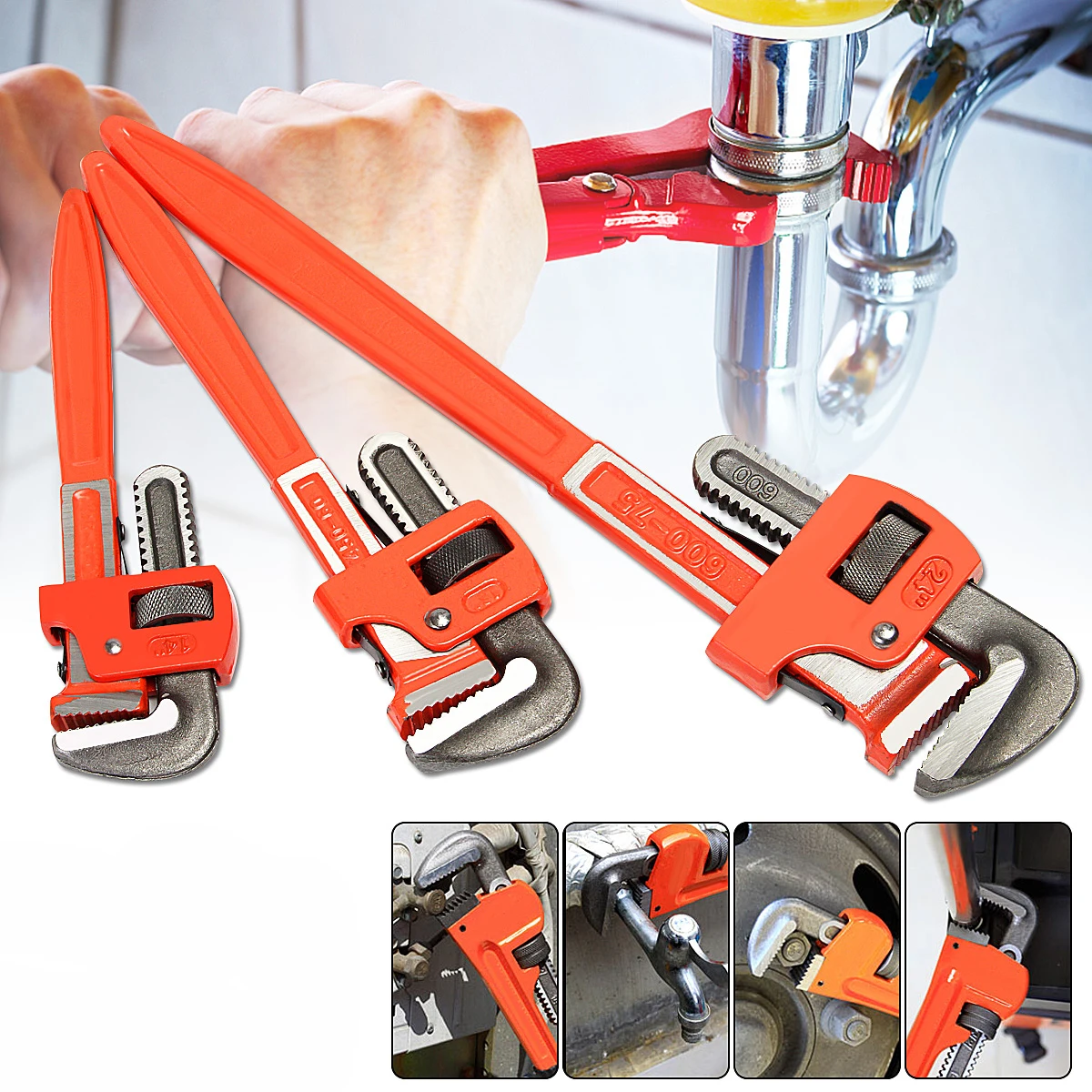 

3 Pc Aluminum Pipe Wrench 14" 18" 24" Heavy Drop Forge Plumbing Tools Wrench