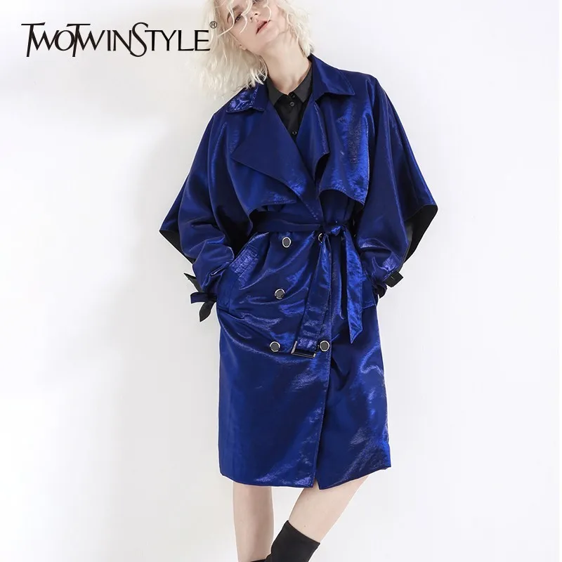 TWOTWINSTYLE двубортный Тренч женский пальто для женщин ветровка с лацканами длинным рукавом Нерегулярные ветровки осенняя одежда