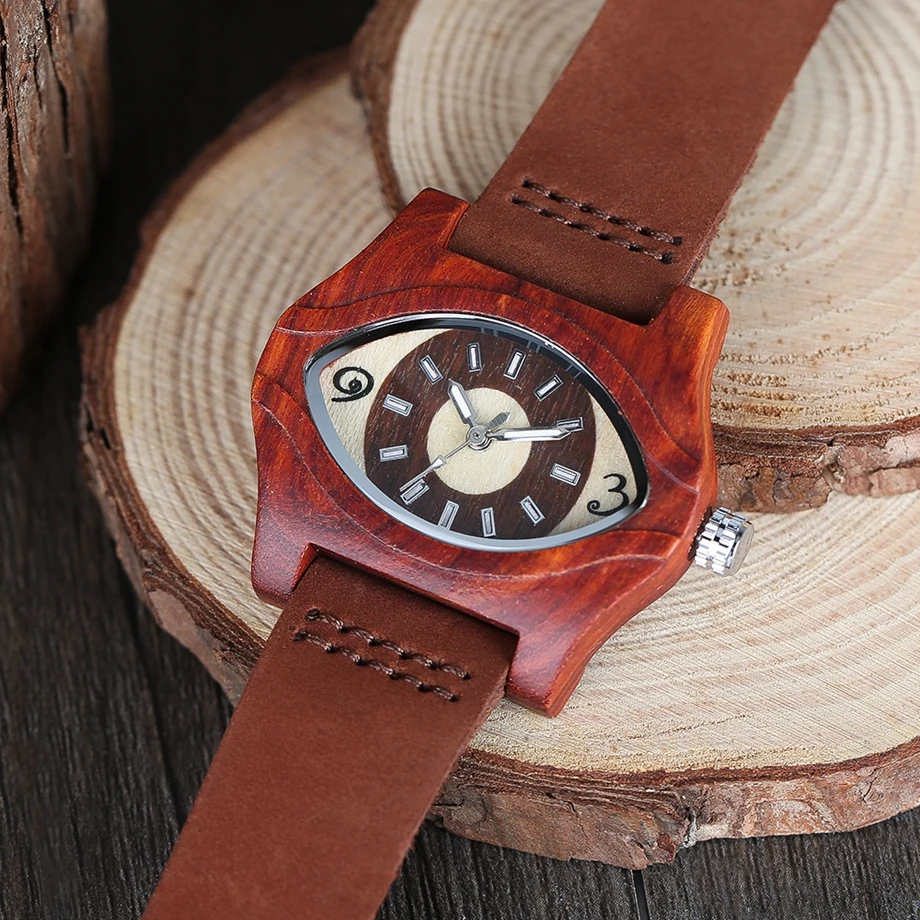 YISUYA Trendy Bamboo Wood Ladies Wrist Watch Like Eye Red Wooden Quartz Watch Nature Timber Creative Watches Women Bangle Clock (2)