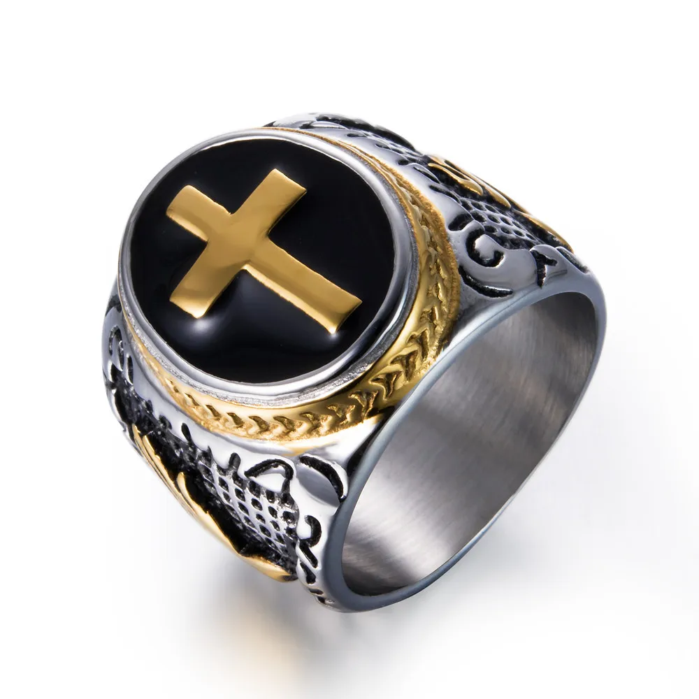 Men's Stainless Steel Christian Holy Cross Ring Hand of God