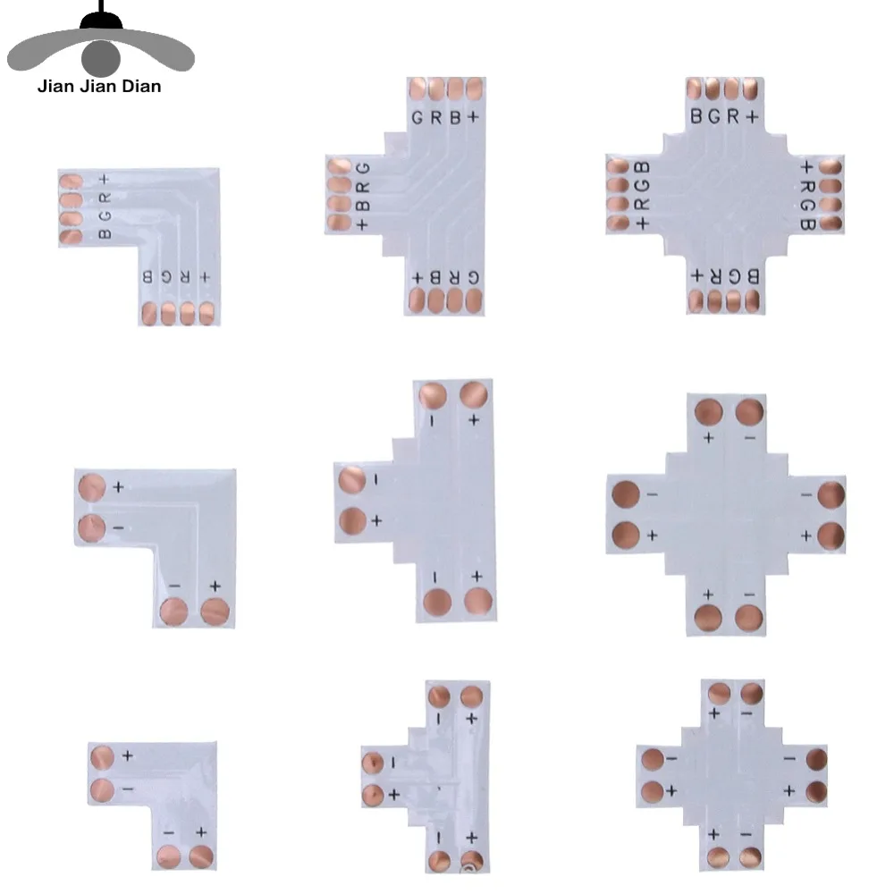 

LED Strip Connector 2pin 4pin 5pin 10mm L Shape T Shape X Shape Free Welding Corner PCB Connector 5pcs/lot
