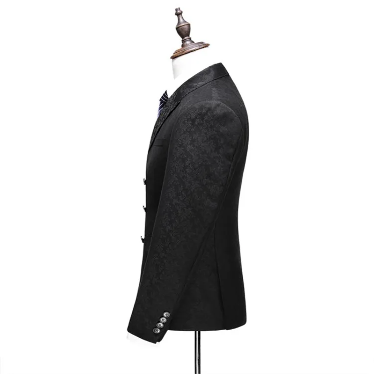 2019 последние Slim Fit 3 предмета костюмы мужской свадебный пиджак + штаны + жилет, мужской черный двубортный костюм смокинг жениха шафера костюм