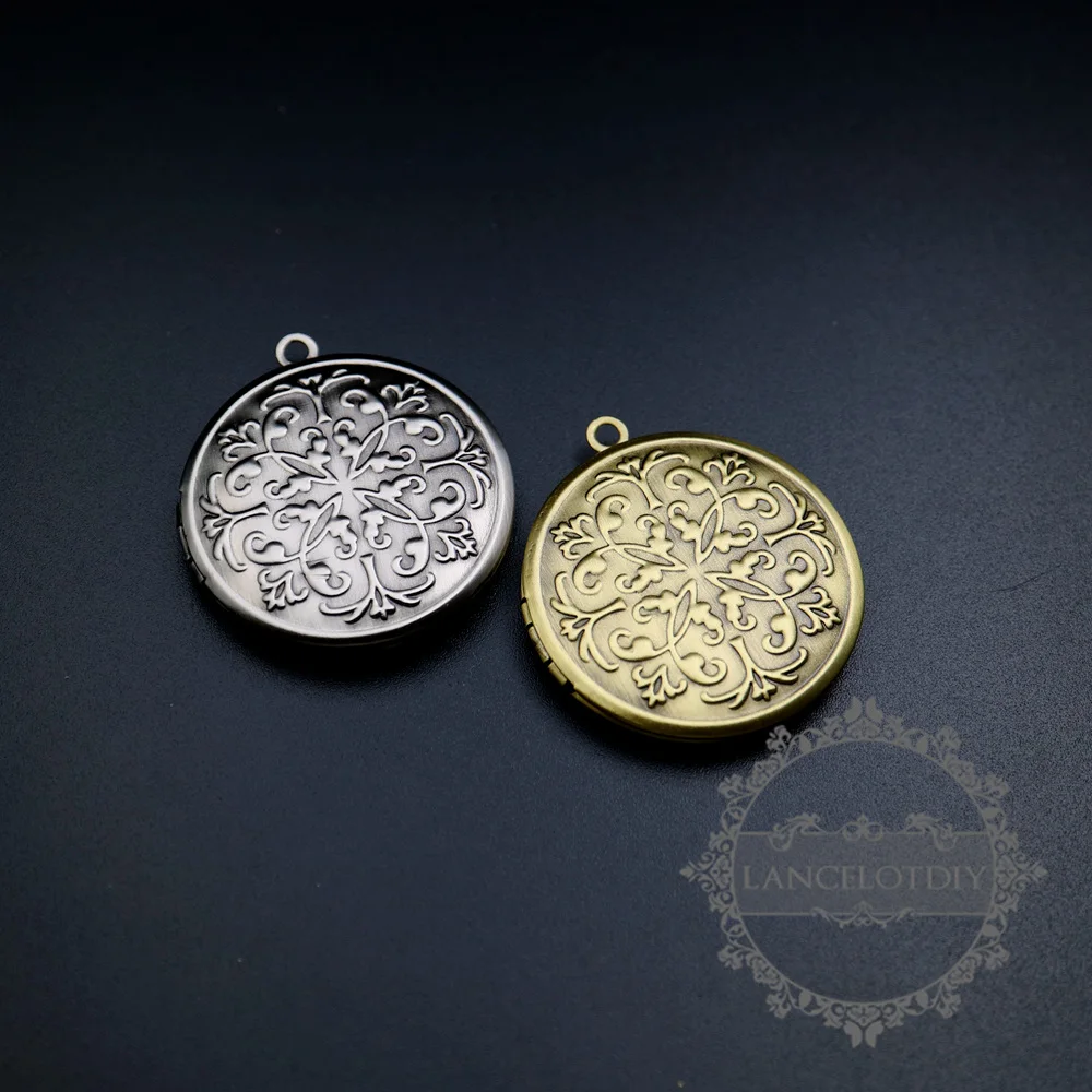 

32mm round brass bronze,antiqued silver vintage style engraved photo locket pendant charm 1111072