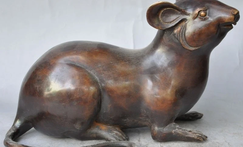 

11" chinese fengshui bronze animal zodiac Mouse Rat Mice lucky auspicious statue