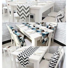 

1 PCS Table Runners Geometric Wave Printing Canvas Cotton Ribbon Rustic Home Decoration Table Runners 5 Size For Choose V30