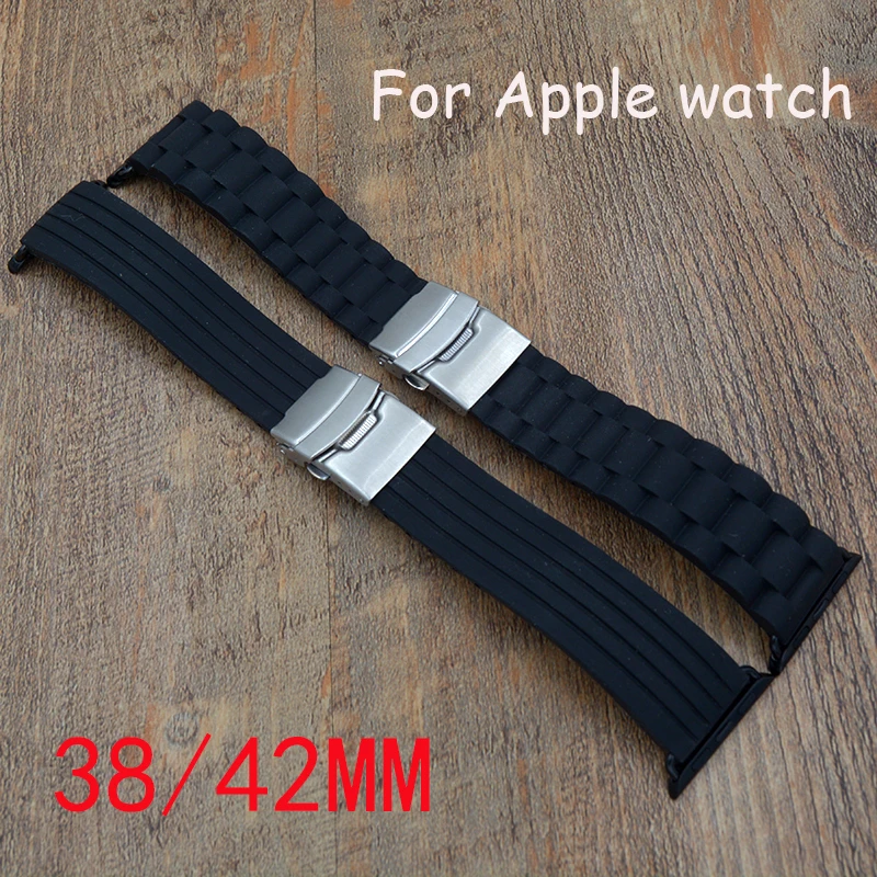 

22mm 24mm Silicone Rubber Band for 38mm 42mm iWatch Apple Watch Sport Edition Stainless Steel Buckle Strap Bracelet with Adapter