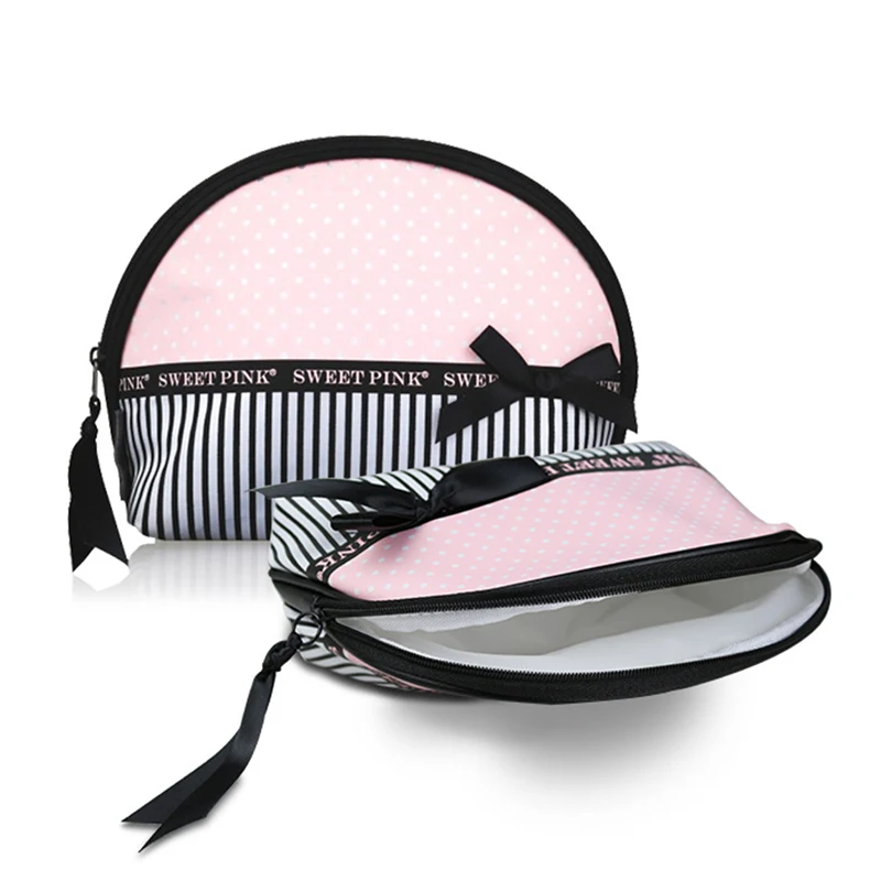 Cute Women's Sweet Pink Makeup Bags.Portable Toiletry Polka Dot