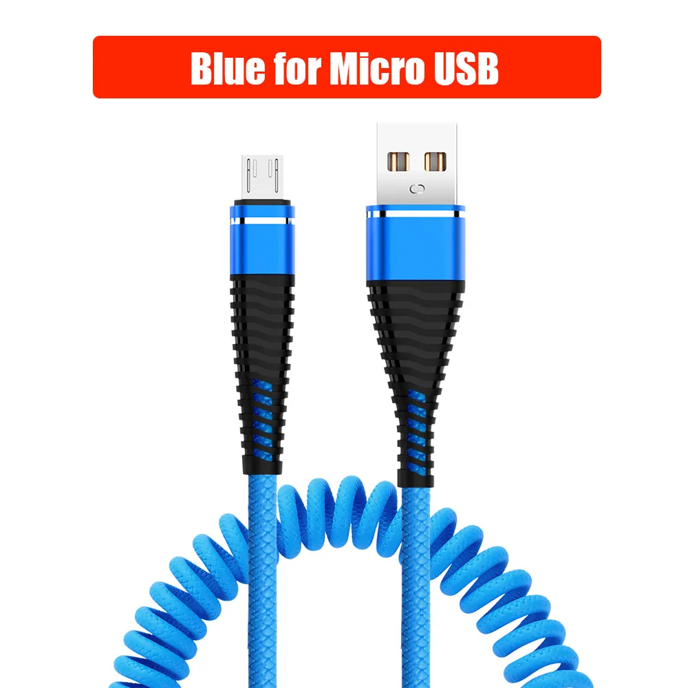 Кабель USB Type-C функцией быстрой зарядки Micro USB 8 Pin кабель выдвижной пружины зарядный кабель Зарядное устройство для передачи данных кабель Шнур для huawei iPhone для Xiaomi - Цвет: Blue For Micro