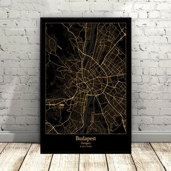 

Budapest Hungary city map Black and Gold City Map Modern City Canvas Art Print Wall Pictures for Living Room No Frame