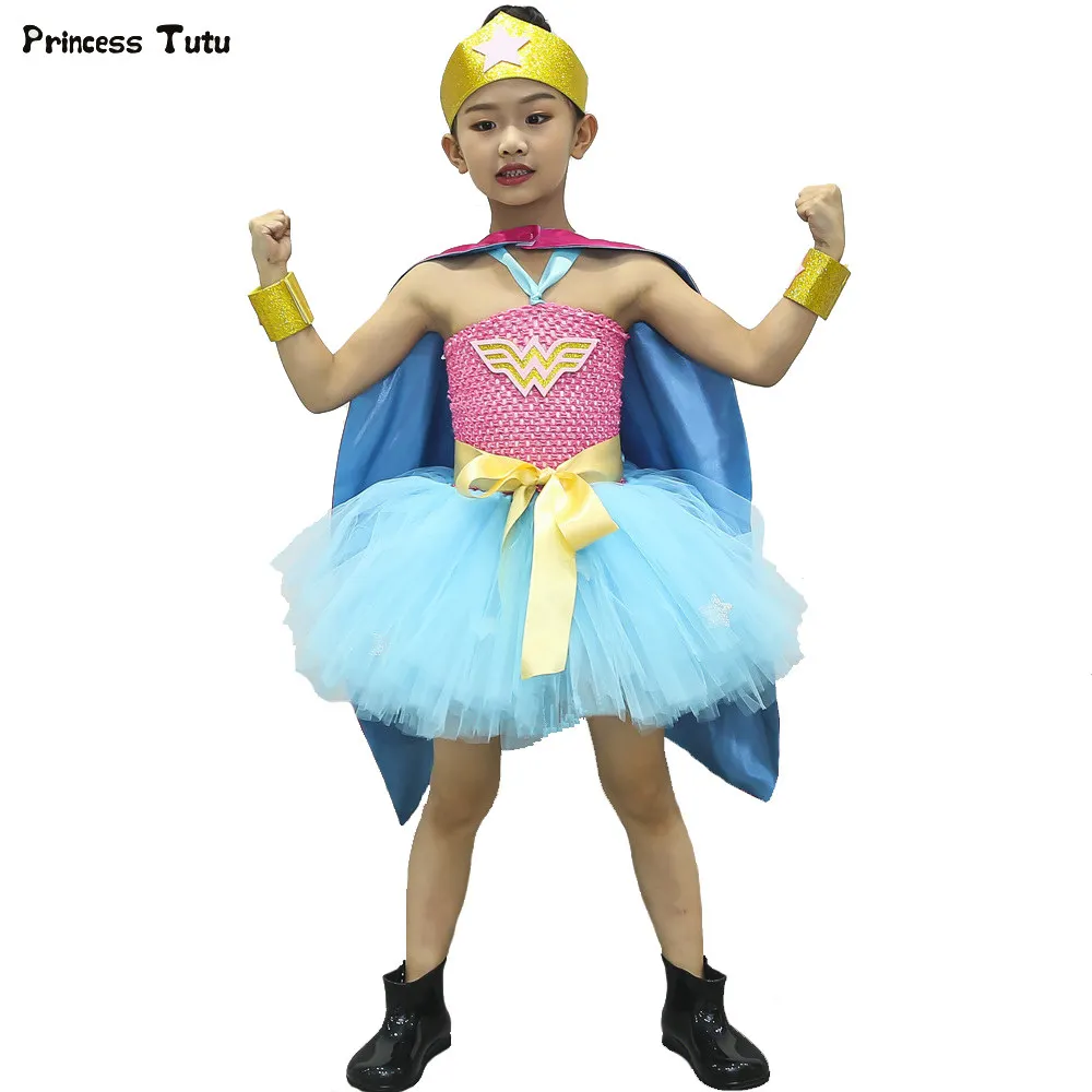 

1Set Superhero Girls Tutu Dress Kids Party Dresses for Girls Clothes Birthday Halloween Cosplay Supergirl Wonder Woman Costume