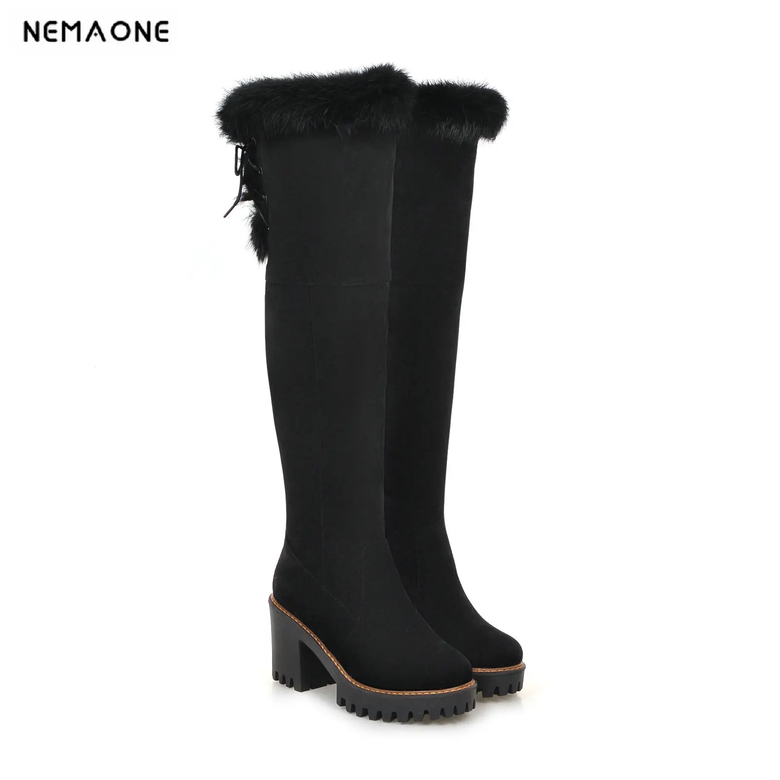 

2019 New Women over the knee high snow Boots woman 8cm thick high Heel sexy Women casual winter warm shoes large Size 34-43