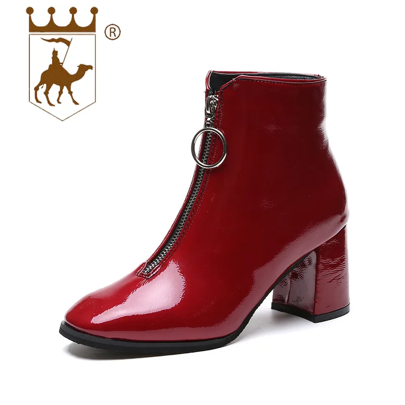 Zip red Pu Mode Chaussures Épais Femmes 35 Black Printemps Zipper 39 Automne Haut Backcamel2019 Talon Taille De Chaussons Pointu TluF1c3KJ