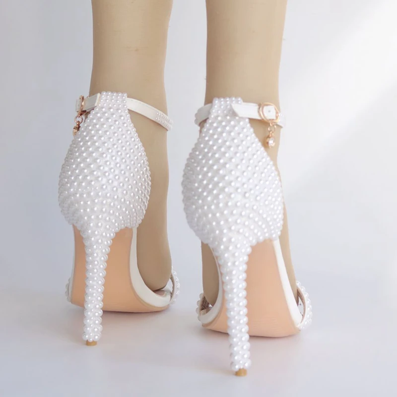 New Pearl White Sweet Fashion Women's Wedding Sandals Thin High Heel Lady Shoes Women Bridal Dress Shoes XY-B0293