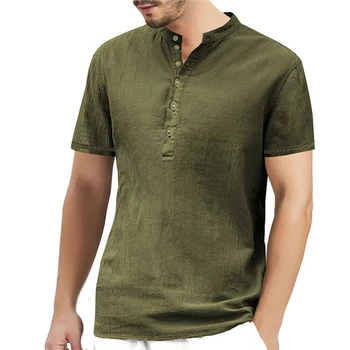 

Men's short-sleeved linen shirt Casual slim-fit casual O-neck shirts