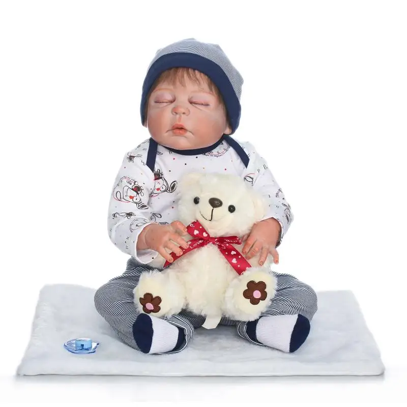 

22 inch Sleeping Baby Reborn Silicone 55cm Full Vinyl Body Baby Boy Doll with Puppy Clothes Kids Play Toy Doll Birthday Gifts