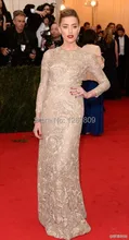Amber Heard In 2019 Met Gala Lange Mouwen Lace Celebrity Jurken Red Carpet Dress Custom Made
