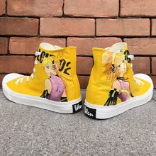 Вэнь аниме ручная роспись дизайн обувь Hatsune Miku VOCALOID высокие желтые парусиновые туфли на шнуровке кроссовки для мужчин и женщин Подарки