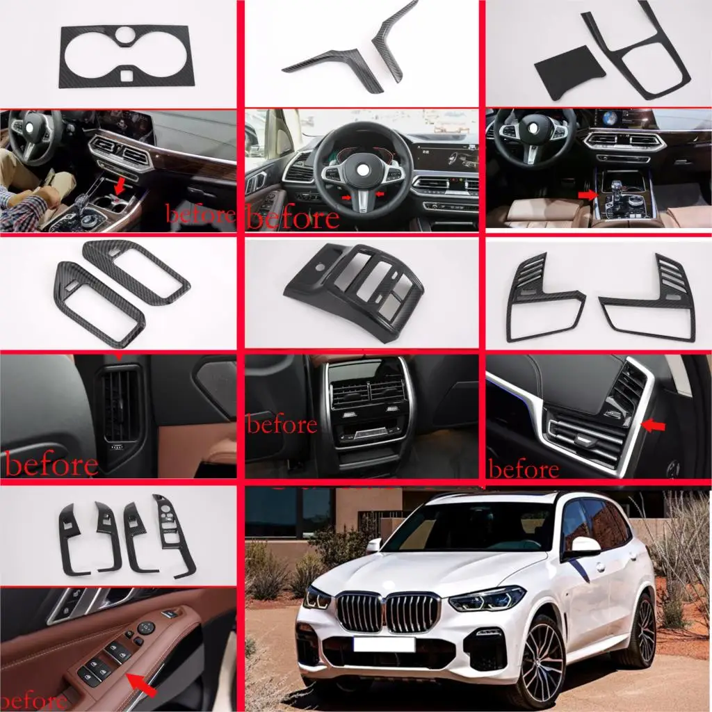 

For BMW X5 G05 2019 2020 Car Decoration Carbon Fiber Style Inside Interior Cover Trim Full Set 14Pcs