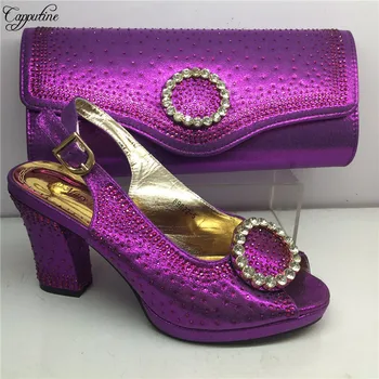 

High class purple wedding/party set matching high heel sandal shoes and handbag set with stones GY35, heel height 7cm