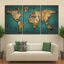 HD impreso 3 piezas lienzo arte mapa del mundo lienzo pintura Vintage continente pared imágenes para sala de estar envío gratis