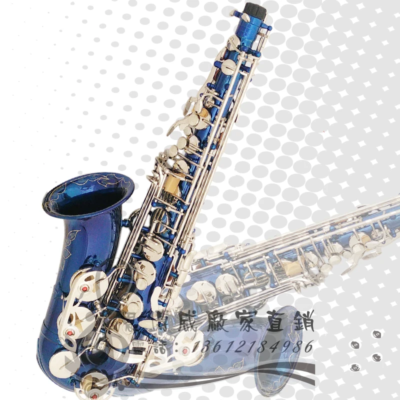 Blue alto saxophone medianly e blue paint gold key silver key saxe tube musical instrumentin