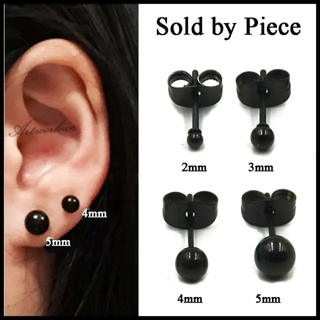 1pc 316l Surgical Steel Cute Black Bead Ball Ear Stud Tragus 1pc 316l Surgical Steel Cute Black Bead Ball Ear Stud Tragus Piercing Upper Earrings 2mm 3mm 4mm 5mm