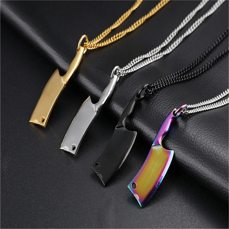 Punk Hunting Knife Pendant Necklace For Men Mini Size Colorful High