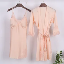 Новое поступление, роскошная ночная рубашка из искуственного шелка, халат и платье, комплект из двух предметов, банный халат+ ночная рубашка для подружек невесты, Свадебный комплект ночного белья для женщин