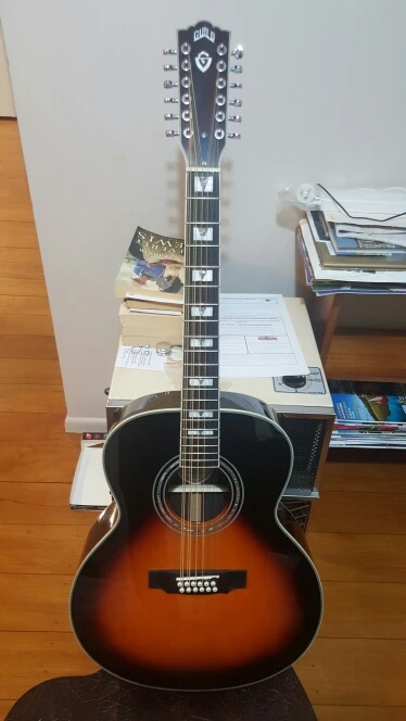 

free shipping Jumbo 12 String Guitar vintage sunburst guild F512 guitar customize color built-in electronics guitar