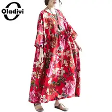 Oladivi/женские платья больших размеров из хлопка и льна с принтом, женские богемные макси длинные платья, женская блузка Vestidios