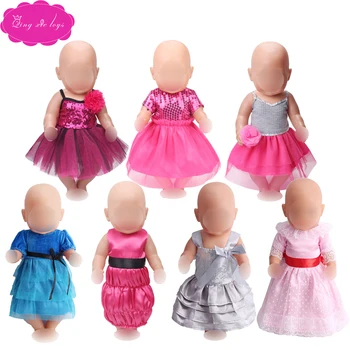 

43 cm baby dolls dress newborn Multiple print evening gowns skirt Baby toys fit American 18 inch Girls doll 136-f419