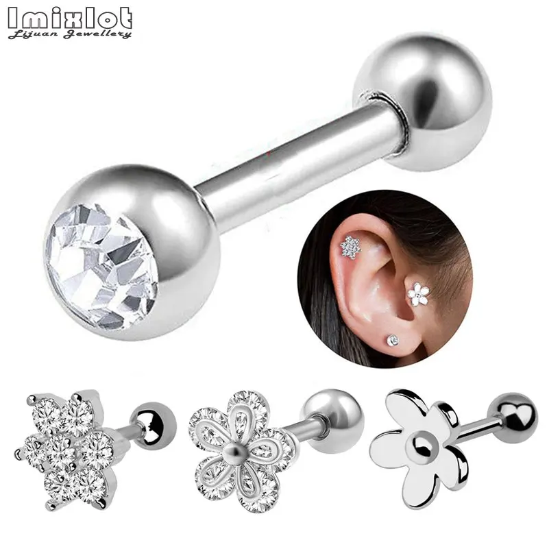 

Imixlot 1PC Crystal Zircon Flower Earring Ear Cartilage Piercing Tragus Helix Ear Piercing Top Upper Labret Body Jewelry 16G