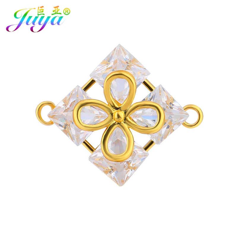 

Women Fashion Cz Rhinestones Earrings Charm Bracelets Making Material Handmade Gold Silver Flower Connector Charms Accessories