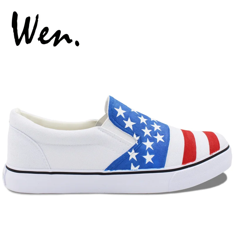 Вэнь низкие кроссовки индивидуальный дизайн американский флаг Канада Флаг ручная роспись обувь мужские слипоны парусиновая обувь Эспадрильи на плоской подошве